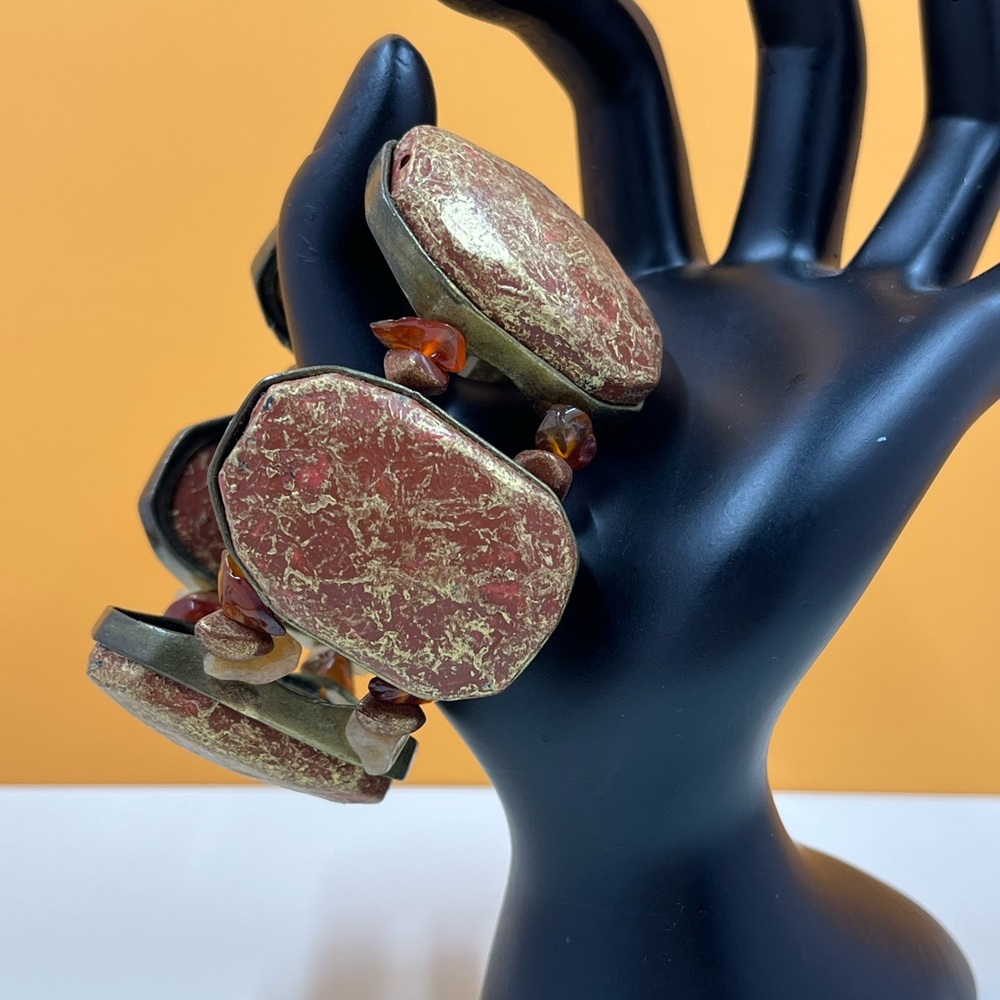 Vintage Y2K Chunky Genuine Red Stone Stretchy Bracelet